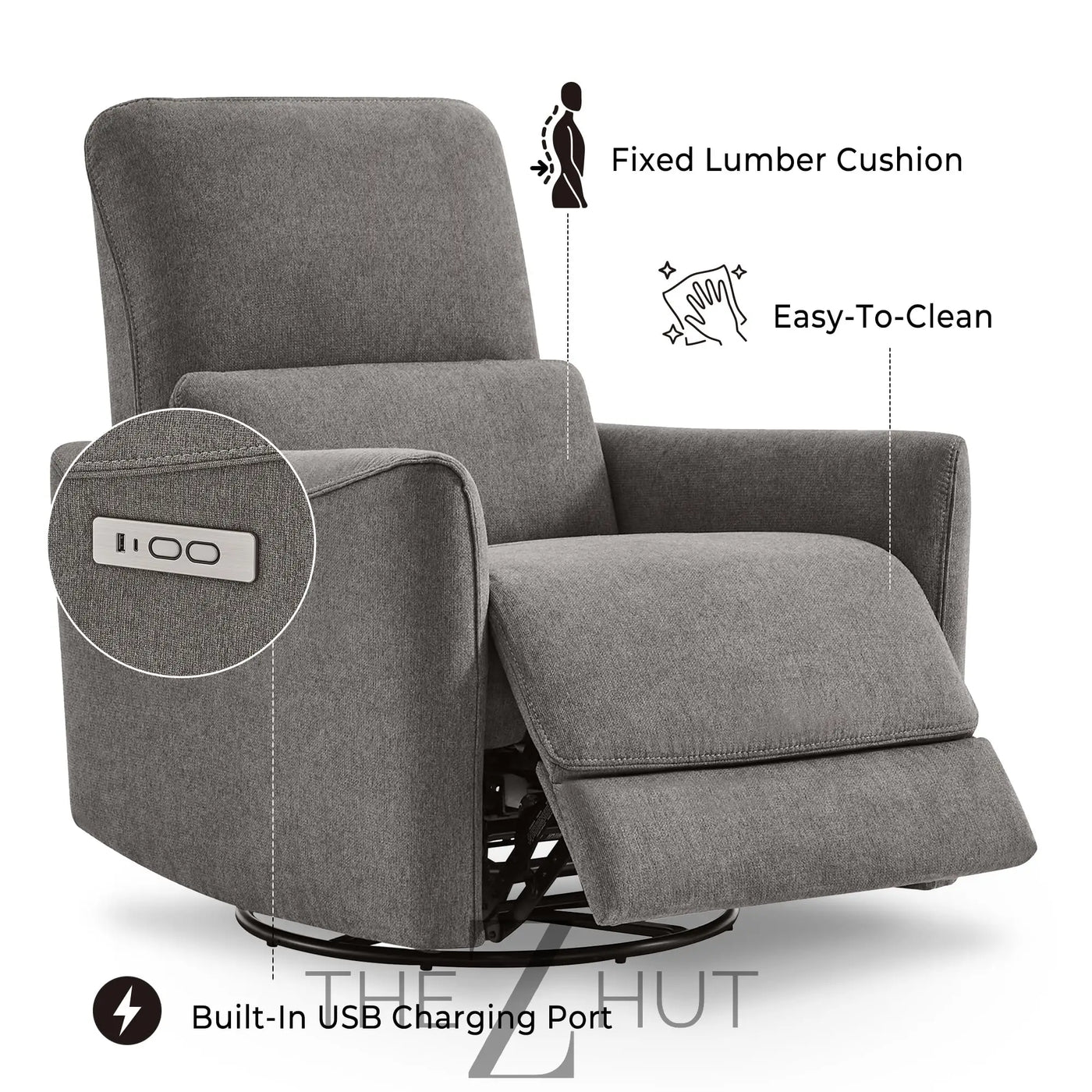CHITA Power Recliner Chair Swivel Glider, FSC Certified Upholstered Faux Leather Living Room Nursery Reclining Sofa Chair with Lumbar Support, Cognac Brown THE Z HUT