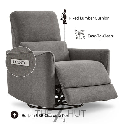 CHITA Power Recliner Chair Swivel Glider, FSC Certified Upholstered Faux Leather Living Room Nursery Reclining Sofa Chair with Lumbar Support, Cognac Brown THE Z HUT