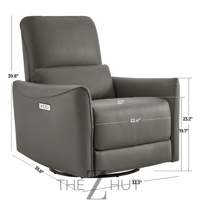 CHITA Power Recliner Chair Swivel Glider, FSC Certified Upholstered Faux Leather Living Room Nursery Reclining Sofa Chair with Lumbar Support, Cognac Brown THE Z HUT