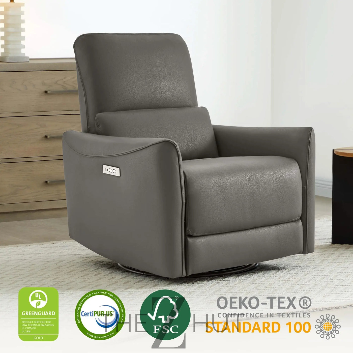 CHITA Power Recliner Chair Swivel Glider, FSC Certified Upholstered Faux Leather Living Room Nursery Reclining Sofa Chair with Lumbar Support, Cognac Brown THE Z HUT