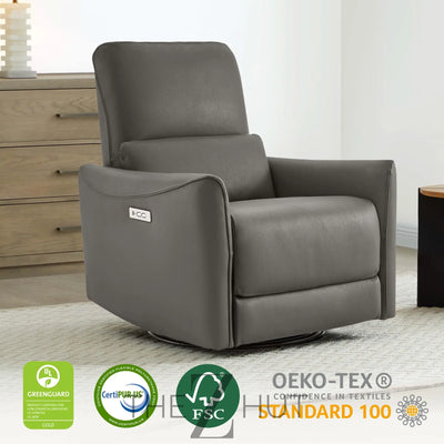 CHITA Power Recliner Chair Swivel Glider, FSC Certified Upholstered Faux Leather Living Room Nursery Reclining Sofa Chair with Lumbar Support, Cognac Brown THE Z HUT