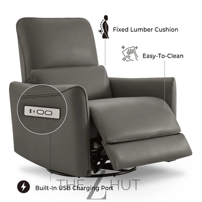 CHITA Power Recliner Chair Swivel Glider, FSC Certified Upholstered Faux Leather Living Room Nursery Reclining Sofa Chair with Lumbar Support, Cognac Brown THE Z HUT