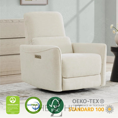 CHITA Power Recliner Chair Swivel Glider, FSC Certified Upholstered Faux Leather Living Room Nursery Reclining Sofa Chair with Lumbar Support, Cognac Brown THE Z HUT