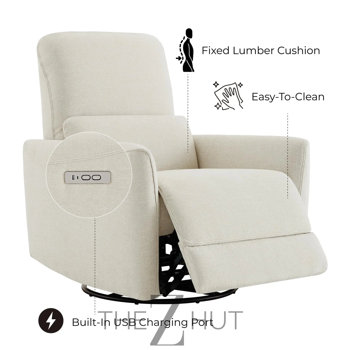 CHITA Power Recliner Chair Swivel Glider, FSC Certified Upholstered Faux Leather Living Room Nursery Reclining Sofa Chair with Lumbar Support, Cognac Brown THE Z HUT