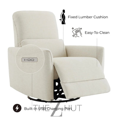 CHITA Power Recliner Chair Swivel Glider, FSC Certified Upholstered Faux Leather Living Room Nursery Reclining Sofa Chair with Lumbar Support, Cognac Brown THE Z HUT