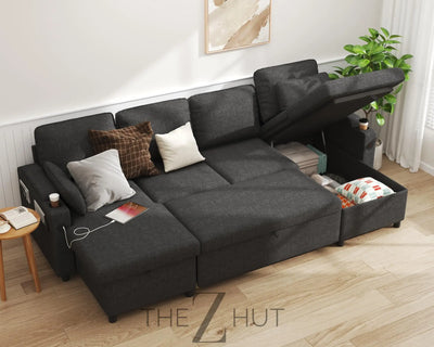 DURASPACE Sofa Bed Sleeper Pull Out 2 in 1 Sectional Sleeper Sofa Couches with Storage,USB, Cup Holder,Pullout Sectional Couches for Apartment Living Room (Dark Gray) THE Z HUT