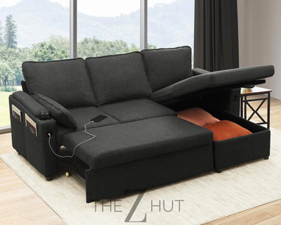 DURASPACE Sofa Bed Sleeper Pull Out 2 in 1 Sectional Sleeper Sofa Couches with Storage,USB, Cup Holder,Pullout Sectional Couches for Apartment Living Room (Dark Gray) THE Z HUT