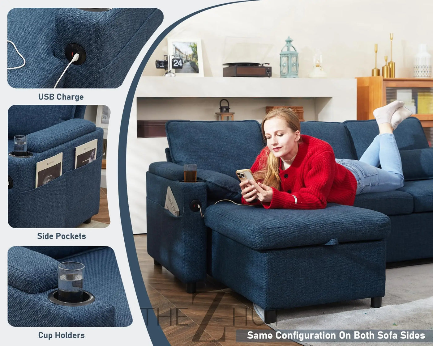 DURASPACE Sofa Bed Sleeper Pull Out 2 in 1 Sectional Sleeper Sofa Couches with Storage,USB, Cup Holder,Pullout Sectional Couches for Apartment Living Room (Dark Gray) THE Z HUT