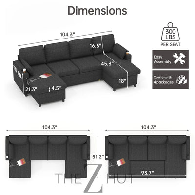 DURASPACE Sofa Bed Sleeper Pull Out 2 in 1 Sectional Sleeper Sofa Couches with Storage,USB, Cup Holder,Pullout Sectional Couches for Apartment Living Room (Dark Gray) THE Z HUT