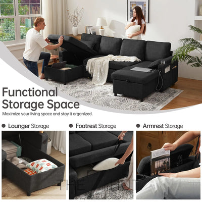 DURASPACE Sofa Bed Sleeper Pull Out 2 in 1 Sectional Sleeper Sofa Couches with Storage,USB, Cup Holder,Pullout Sectional Couches for Apartment Living Room (Dark Gray) THE Z HUT