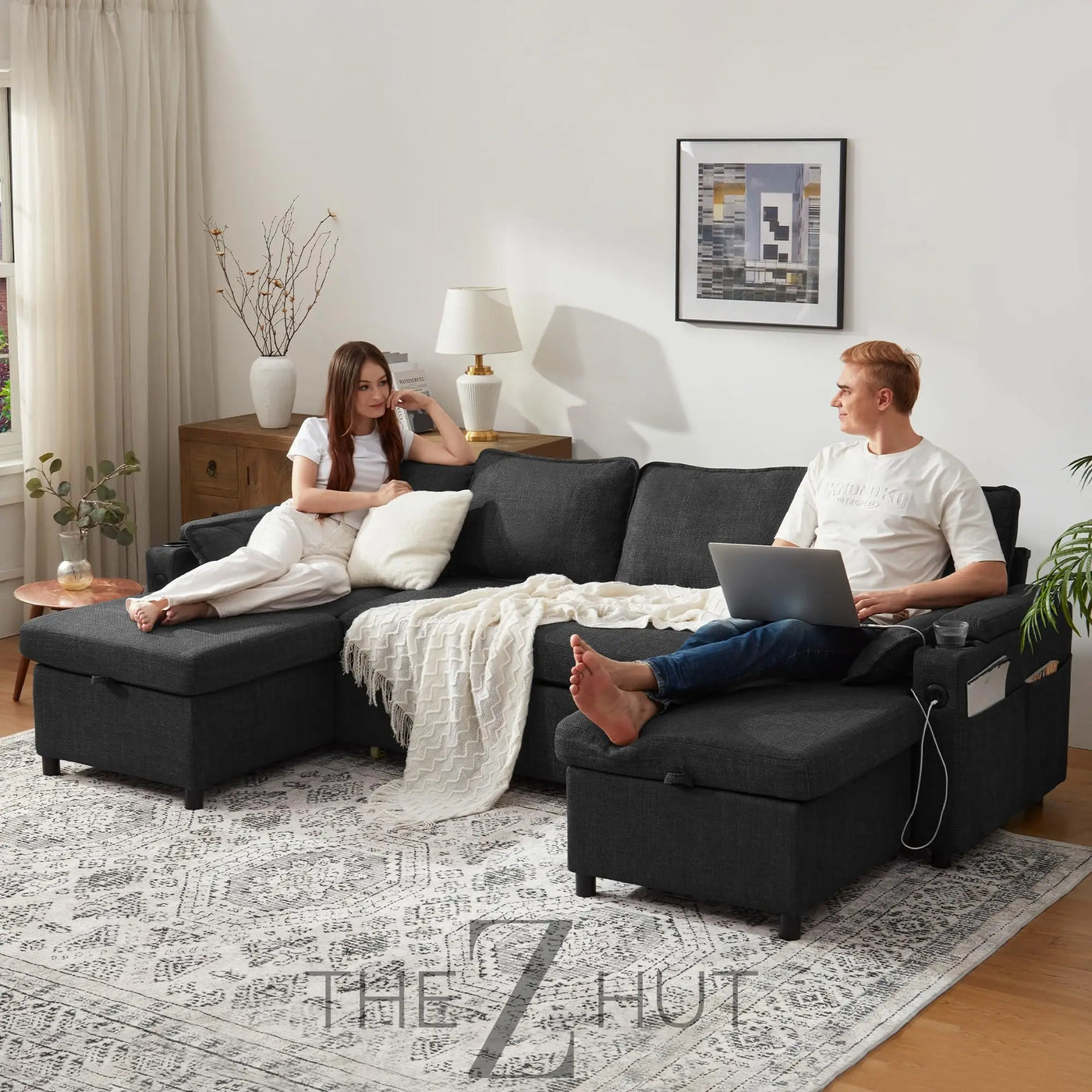 DURASPACE Sofa Bed Sleeper Pull Out 2 in 1 Sectional Sleeper Sofa Couches with Storage,USB, Cup Holder,Pullout Sectional Couches for Apartment Living Room (Dark Gray) THE Z HUT