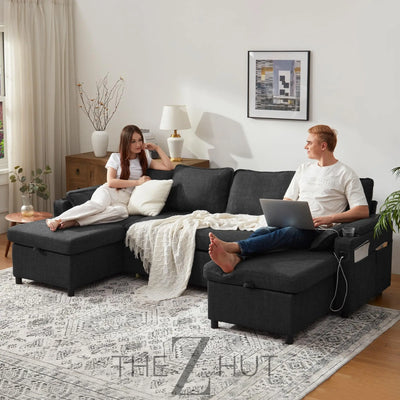 DURASPACE Sofa Bed Sleeper Pull Out 2 in 1 Sectional Sleeper Sofa Couches with Storage,USB, Cup Holder,Pullout Sectional Couches for Apartment Living Room (Dark Gray) THE Z HUT