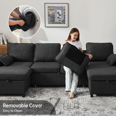 DURASPACE Sofa Bed Sleeper Pull Out 2 in 1 Sectional Sleeper Sofa Couches with Storage,USB, Cup Holder,Pullout Sectional Couches for Apartment Living Room (Dark Gray) THE Z HUT