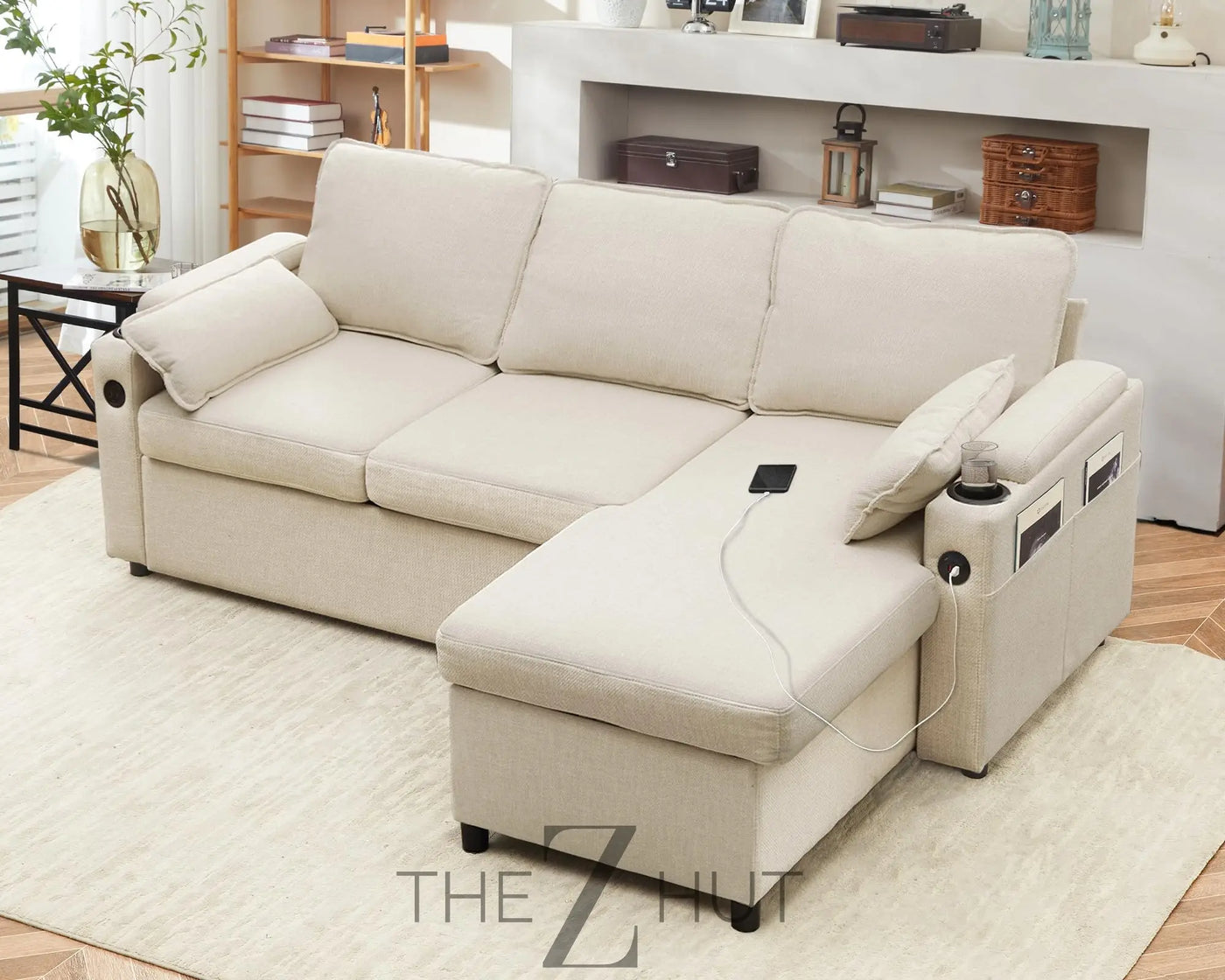 DURASPACE Sofa Bed Sleeper Pull Out 2 in 1 Sectional Sleeper Sofa Couches with Storage,USB, Cup Holder,Pullout Sectional Couches for Apartment Living Room (Dark Gray) THE Z HUT