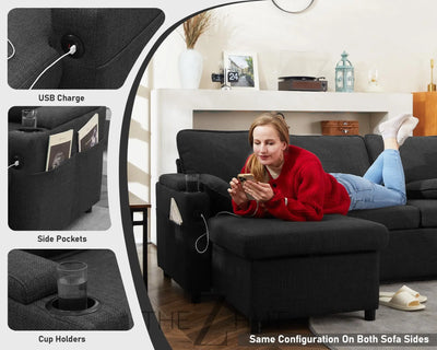 DURASPACE Sofa Bed Sleeper Pull Out 2 in 1 Sectional Sleeper Sofa Couches with Storage,USB, Cup Holder,Pullout Sectional Couches for Apartment Living Room (Dark Gray) THE Z HUT