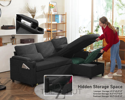 DURASPACE Sofa Bed Sleeper Pull Out 2 in 1 Sectional Sleeper Sofa Couches with Storage,USB, Cup Holder,Pullout Sectional Couches for Apartment Living Room (Dark Gray) THE Z HUT