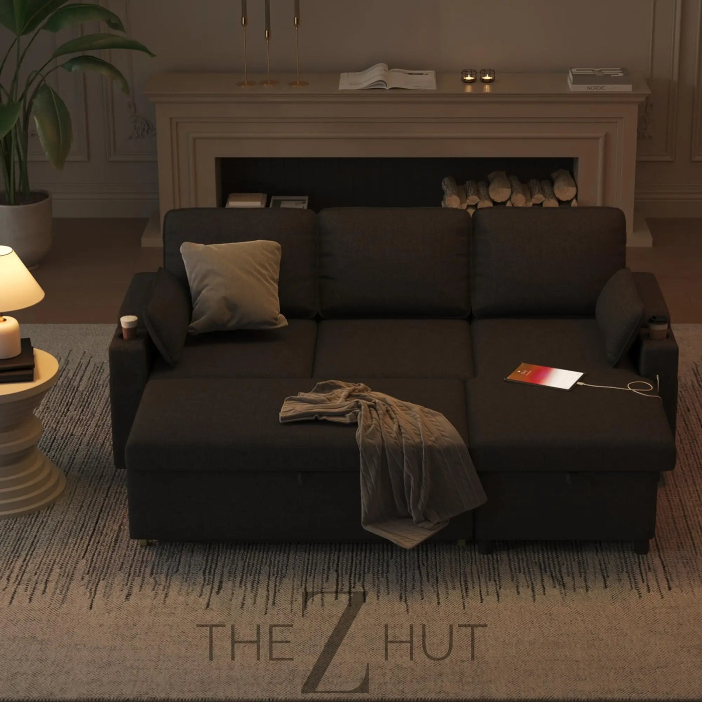 DURASPACE Sofa Bed Sleeper Pull Out 2 in 1 Sectional Sleeper Sofa Couches with Storage,USB, Cup Holder,Pullout Sectional Couches for Apartment Living Room (Dark Gray) THE Z HUT