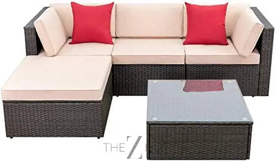 Devoko 5 Pieces Patio Furniture Sets All Weather Outdoor Sectional Patio Sofa Manual Weaving Wicker Rattan Patio Seating Sofas with Cushion and Glass Table(Beige) THE Z HUT