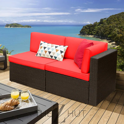 Devoko 5 Pieces Patio Furniture Sets All Weather Outdoor Sectional Patio Sofa Manual Weaving Wicker Rattan Patio Seating Sofas with Cushion and Glass Table(Beige) THE Z HUT