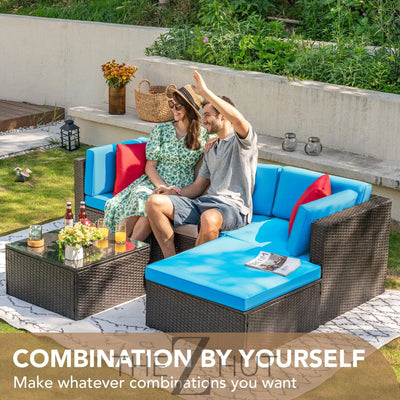 Devoko 5 Pieces Patio Furniture Sets All Weather Outdoor Sectional Patio Sofa Manual Weaving Wicker Rattan Patio Seating Sofas with Cushion and Glass Table(Beige) THE Z HUT