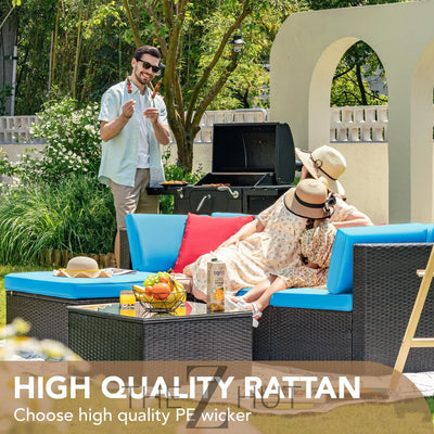 Devoko 5 Pieces Patio Furniture Sets All Weather Outdoor Sectional Patio Sofa Manual Weaving Wicker Rattan Patio Seating Sofas with Cushion and Glass Table(Beige) THE Z HUT