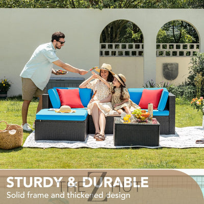 Devoko 5 Pieces Patio Furniture Sets All Weather Outdoor Sectional Patio Sofa Manual Weaving Wicker Rattan Patio Seating Sofas with Cushion and Glass Table(Beige) THE Z HUT