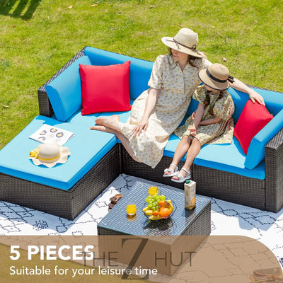 Devoko 5 Pieces Patio Furniture Sets All Weather Outdoor Sectional Patio Sofa Manual Weaving Wicker Rattan Patio Seating Sofas with Cushion and Glass Table(Beige) THE Z HUT