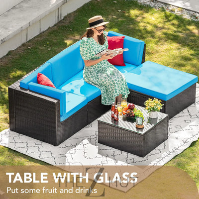 Devoko 5 Pieces Patio Furniture Sets All Weather Outdoor Sectional Patio Sofa Manual Weaving Wicker Rattan Patio Seating Sofas with Cushion and Glass Table(Beige) THE Z HUT