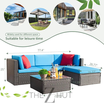 Devoko 5 Pieces Patio Furniture Sets All Weather Outdoor Sectional Patio Sofa Manual Weaving Wicker Rattan Patio Seating Sofas with Cushion and Glass Table(Beige) THE Z HUT
