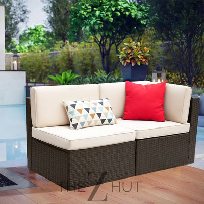 Devoko 5 Pieces Patio Furniture Sets All Weather Outdoor Sectional Patio Sofa Manual Weaving Wicker Rattan Patio Seating Sofas with Cushion and Glass Table(Beige) THE Z HUT