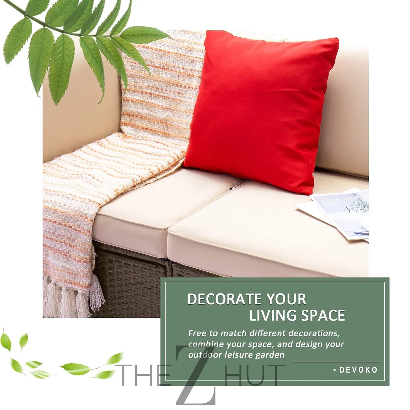 Devoko 5 Pieces Patio Furniture Sets All Weather Outdoor Sectional Patio Sofa Manual Weaving Wicker Rattan Patio Seating Sofas with Cushion and Glass Table(Beige) THE Z HUT