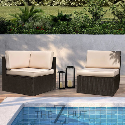 Devoko 5 Pieces Patio Furniture Sets All Weather Outdoor Sectional Patio Sofa Manual Weaving Wicker Rattan Patio Seating Sofas with Cushion and Glass Table(Beige) THE Z HUT
