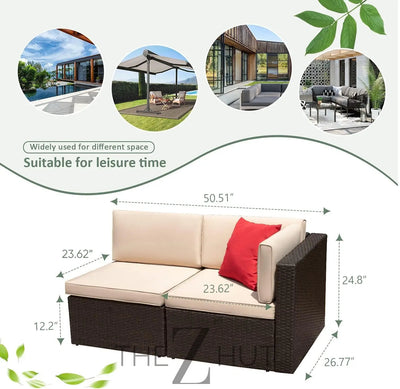 Devoko 5 Pieces Patio Furniture Sets All Weather Outdoor Sectional Patio Sofa Manual Weaving Wicker Rattan Patio Seating Sofas with Cushion and Glass Table(Beige) THE Z HUT