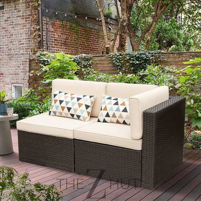 Devoko 5 Pieces Patio Furniture Sets All Weather Outdoor Sectional Patio Sofa Manual Weaving Wicker Rattan Patio Seating Sofas with Cushion and Glass Table(Beige) THE Z HUT