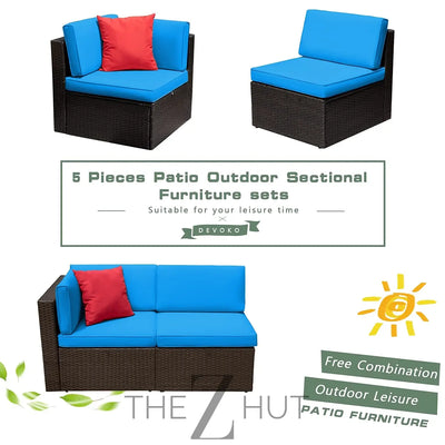 Devoko 5 Pieces Patio Furniture Sets All Weather Outdoor Sectional Patio Sofa Manual Weaving Wicker Rattan Patio Seating Sofas with Cushion and Glass Table(Beige) THE Z HUT