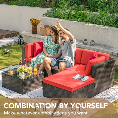 Devoko 5 Pieces Patio Furniture Sets All Weather Outdoor Sectional Patio Sofa Manual Weaving Wicker Rattan Patio Seating Sofas with Cushion and Glass Table(Beige) THE Z HUT