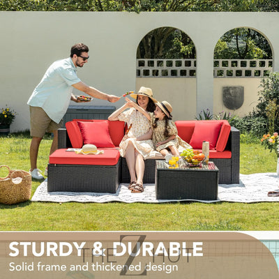 Devoko 5 Pieces Patio Furniture Sets All Weather Outdoor Sectional Patio Sofa Manual Weaving Wicker Rattan Patio Seating Sofas with Cushion and Glass Table(Beige) THE Z HUT