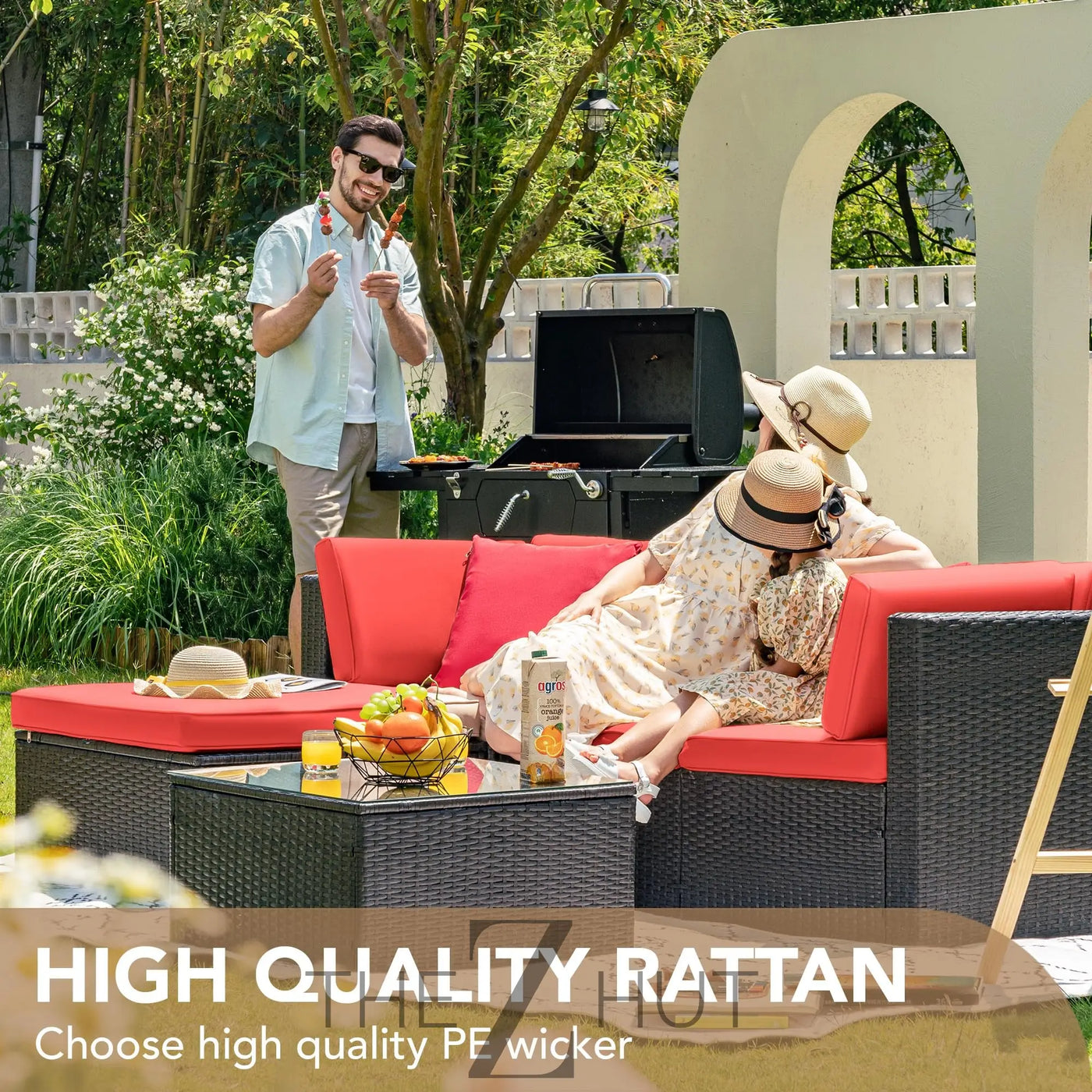 Devoko 5 Pieces Patio Furniture Sets All Weather Outdoor Sectional Patio Sofa Manual Weaving Wicker Rattan Patio Seating Sofas with Cushion and Glass Table(Beige) THE Z HUT