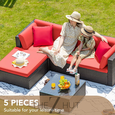 Devoko 5 Pieces Patio Furniture Sets All Weather Outdoor Sectional Patio Sofa Manual Weaving Wicker Rattan Patio Seating Sofas with Cushion and Glass Table(Beige) THE Z HUT