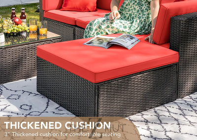 Devoko 5 Pieces Patio Furniture Sets All Weather Outdoor Sectional Patio Sofa Manual Weaving Wicker Rattan Patio Seating Sofas with Cushion and Glass Table(Beige) THE Z HUT