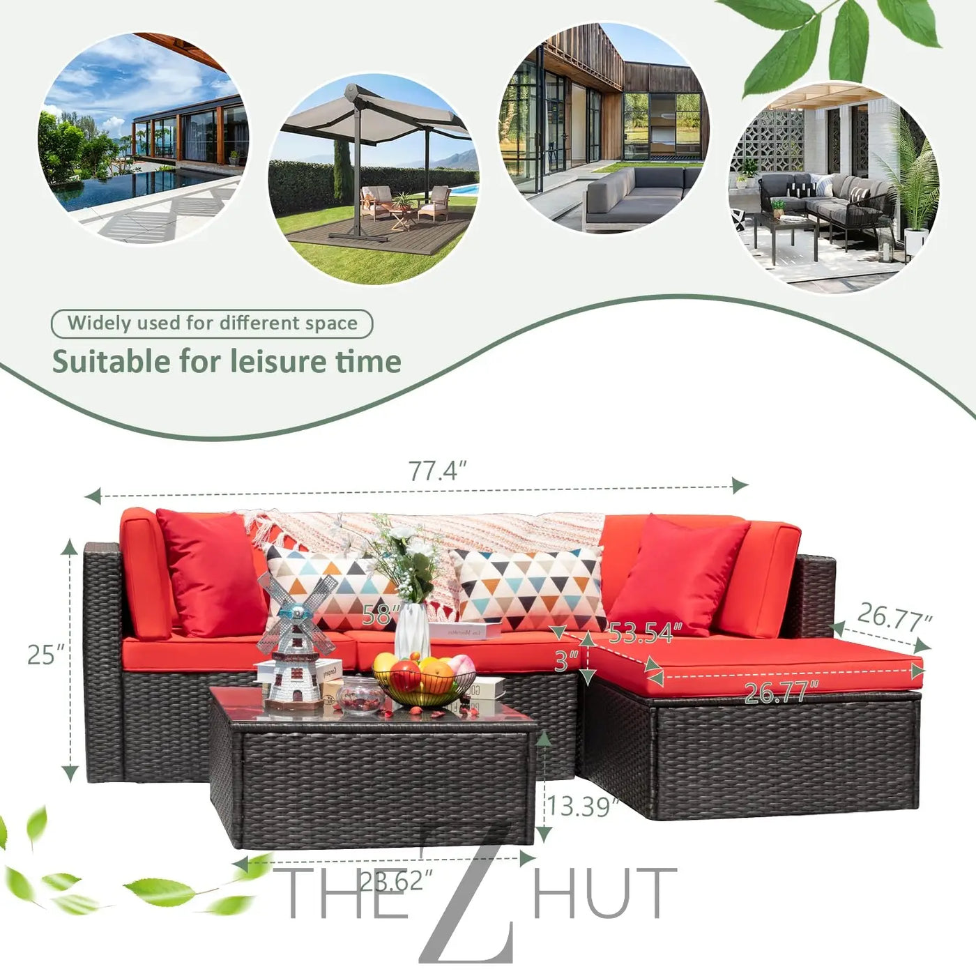 Devoko 5 Pieces Patio Furniture Sets All Weather Outdoor Sectional Patio Sofa Manual Weaving Wicker Rattan Patio Seating Sofas with Cushion and Glass Table(Beige) THE Z HUT