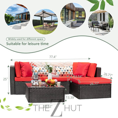Devoko 5 Pieces Patio Furniture Sets All Weather Outdoor Sectional Patio Sofa Manual Weaving Wicker Rattan Patio Seating Sofas with Cushion and Glass Table(Beige) THE Z HUT