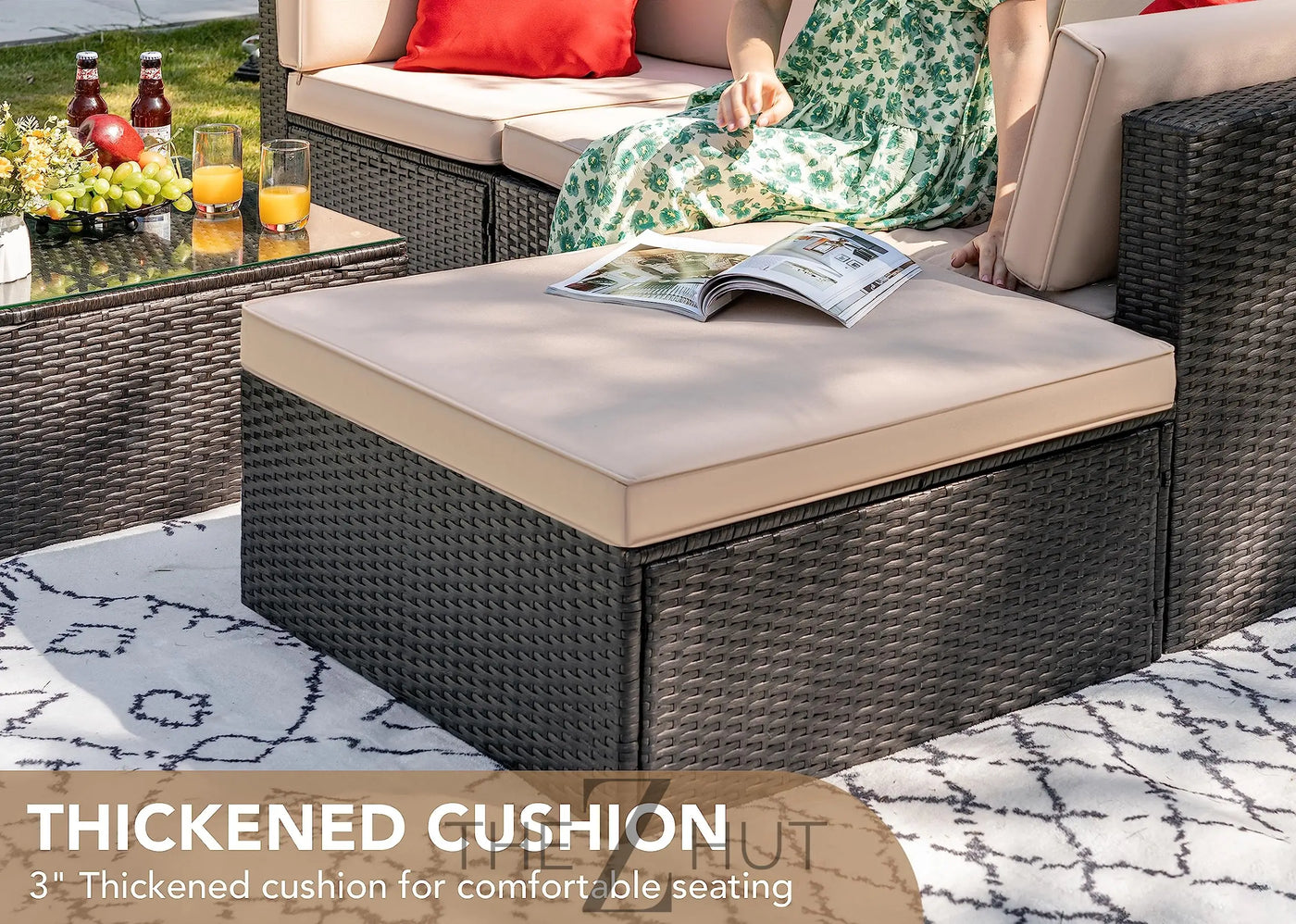 Devoko 5 Pieces Patio Furniture Sets All Weather Outdoor Sectional Patio Sofa Manual Weaving Wicker Rattan Patio Seating Sofas with Cushion and Glass Table(Beige) THE Z HUT