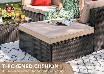 Devoko 5 Pieces Patio Furniture Sets All Weather Outdoor Sectional Patio Sofa Manual Weaving Wicker Rattan Patio Seating Sofas with Cushion and Glass Table(Beige) THE Z HUT