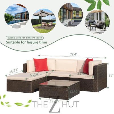 Devoko 5 Pieces Patio Furniture Sets All Weather Outdoor Sectional Patio Sofa Manual Weaving Wicker Rattan Patio Seating Sofas with Cushion and Glass Table(Beige) THE Z HUT