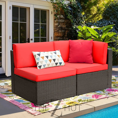 Devoko 5 Pieces Patio Furniture Sets All Weather Outdoor Sectional Patio Sofa Manual Weaving Wicker Rattan Patio Seating Sofas with Cushion and Glass Table(Beige) THE Z HUT