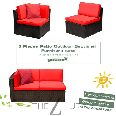Devoko 5 Pieces Patio Furniture Sets All Weather Outdoor Sectional Patio Sofa Manual Weaving Wicker Rattan Patio Seating Sofas with Cushion and Glass Table(Beige) THE Z HUT
