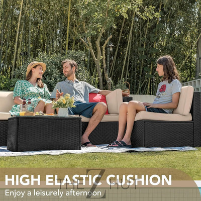 Devoko 7 Pieces Outdoor Sectional Sofa Patio Furniture Sets Manual Weaving Wicker Rattan Patio Conversation Sets with Cushion and Glass Table (Beige) THE Z HUT