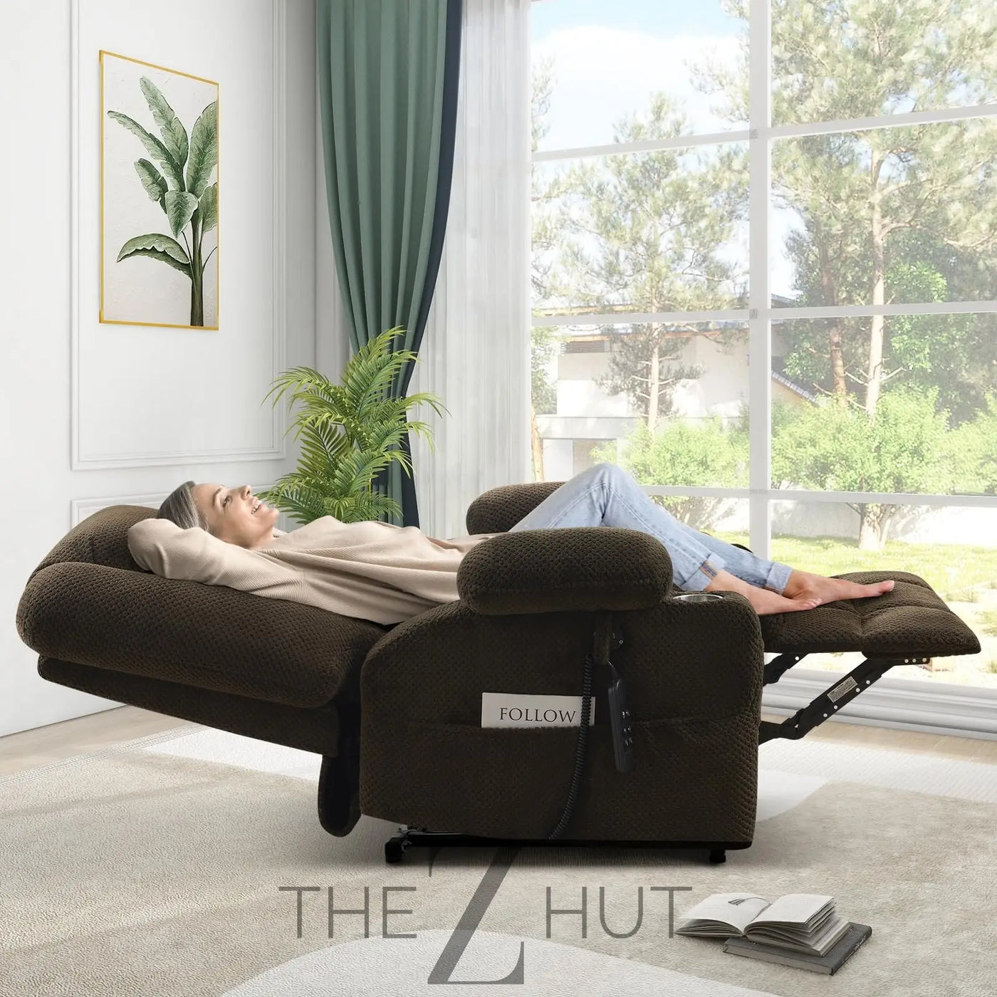 Electric Power Large Lift Recliner Chair Sofa with Massage and Heat for Elderly, Oversized Lay Flat Dual Motor Infinite Position Recliner Chair, Side Pockets, Cup Holders, USB Ports (Brown) THE Z HUT