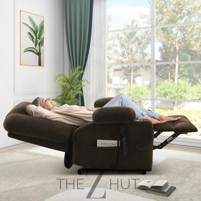 Electric Power Large Lift Recliner Chair Sofa with Massage and Heat for Elderly, Oversized Lay Flat Dual Motor Infinite Position Recliner Chair, Side Pockets, Cup Holders, USB Ports (Brown) THE Z HUT